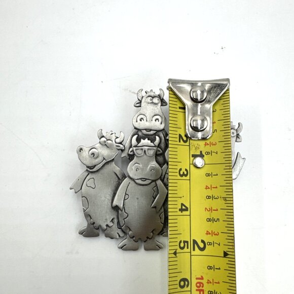 JJ Jonette Brooch Pewter Vintage 1988 Happy Cows Farm Animal - Picture 6 of 6